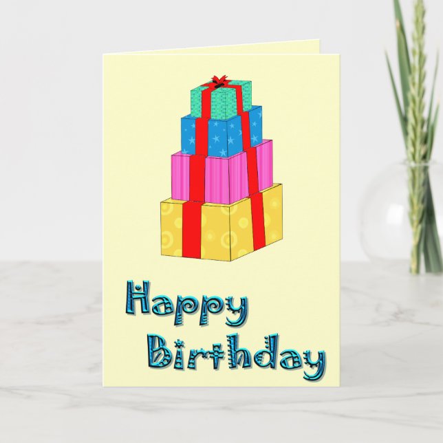 Happy Birthday Gift Box Tower Card (Front)