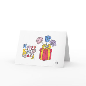 Happy Birthday Gift Box with Flowers Card