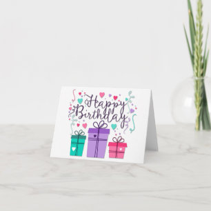 Happy Birthday Gift Boxes on White Card