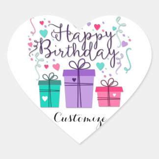 Happy Birthday Gift Boxes on White Customize Heart Sticker
