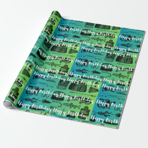Happy Birthday Gift Paper, Fishing, Fisherman Gift Wrapping Paper