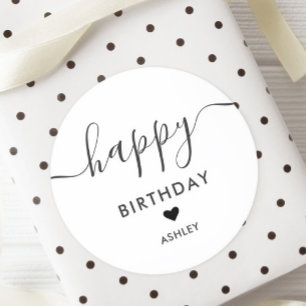 Happy Birthday Gift Tags, Birthday Tag, Minimal Classic Round Sticker