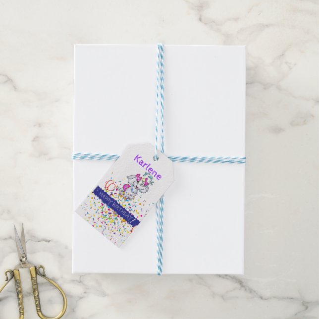 Happy Birthday Gift Tags Elephant (With Twine)