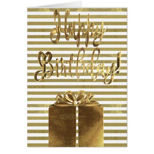 Happy Birthday Gift White Gold Typography Striped (Front)