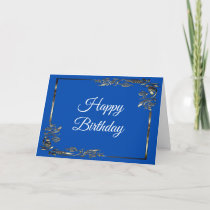 Happy Birthday Gift Wishes To You Blue And Gold Holiday Card