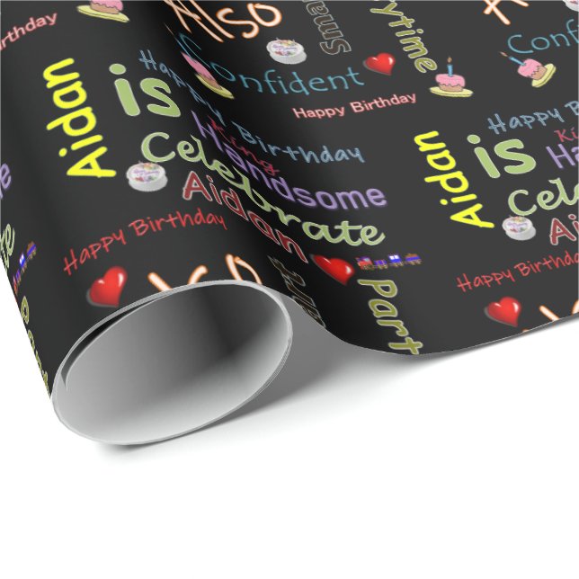 Happy Birthday Gift Wrapping Paper Aidan (Roll Corner)