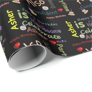 Happy Birthday Gift Wrapping Paper Asher