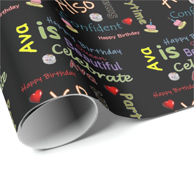 Happy Birthday Gift Wrapping Paper Ava (Roll Corner)