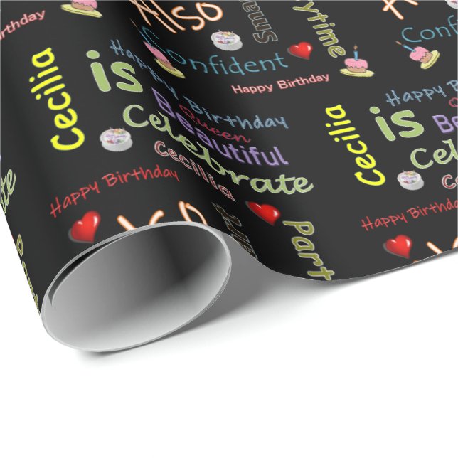 Happy Birthday Gift Wrapping Paper Cecilia (Roll Corner)