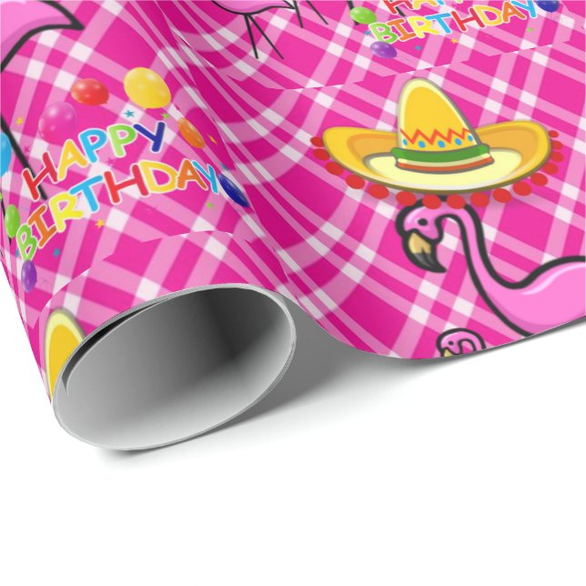 Happy Birthday Gift Wrapping Paper Flamingo (Roll Corner)