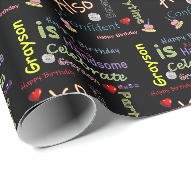 Happy Birthday Gift Wrapping Paper Grayson (Roll Corner)