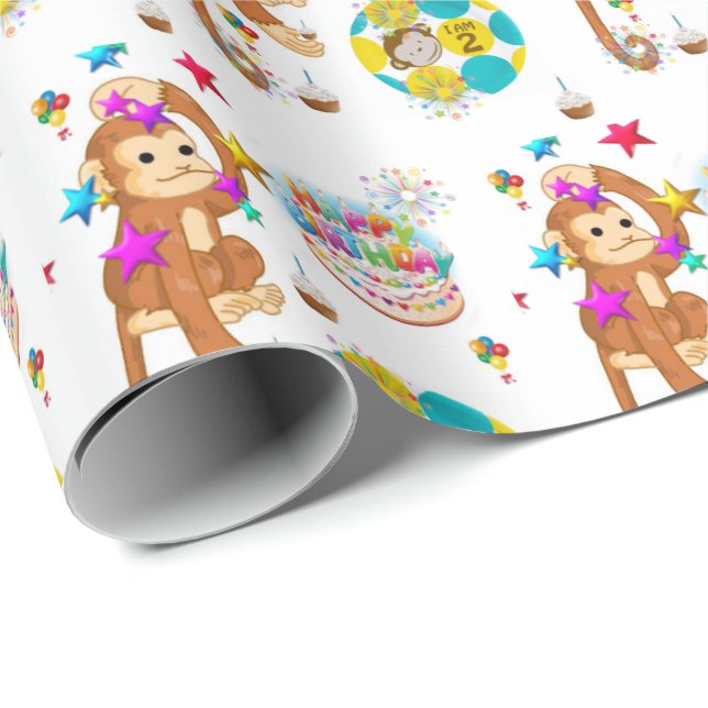 Happy Birthday Gift Wrapping Paper Monkey 2 Yr.old (Roll Corner)