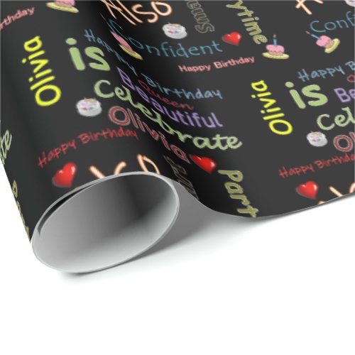 Happy Birthday Gift Wrapping Paper Olivia