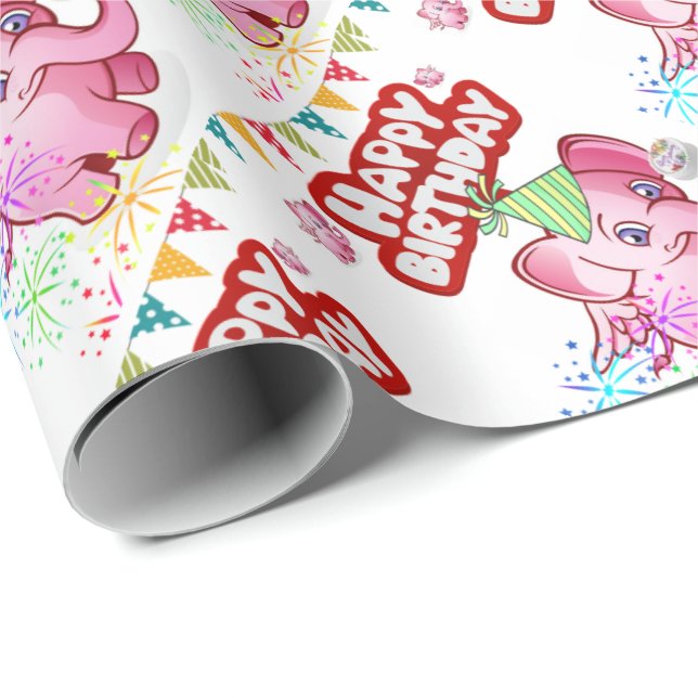 Happy Birthday Gift Wrapping Paper Pink Pig (Roll Corner)