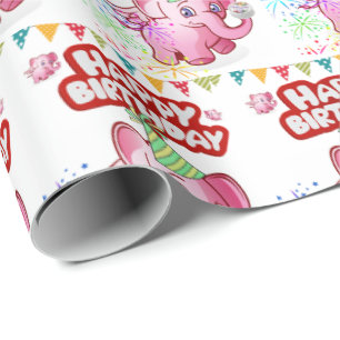 Happy Birthday Gift Wrapping Paper Pink Pig