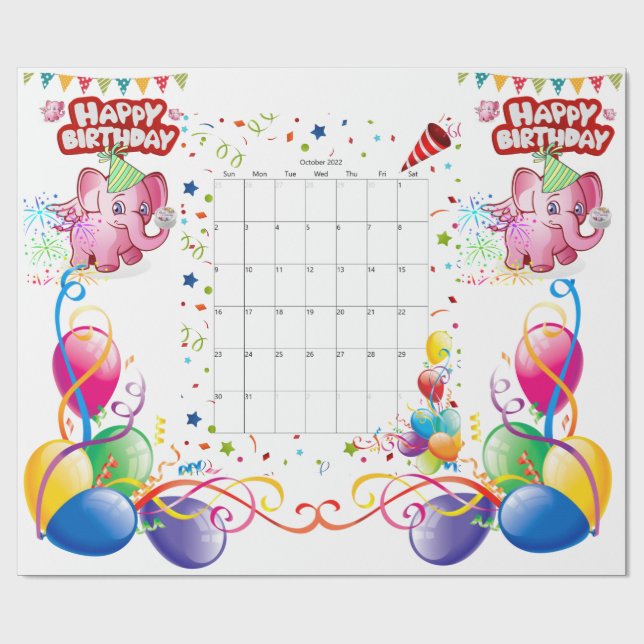 Happy Birthday Gift Wrapping Paper Pink Pig Oct. (Flat)