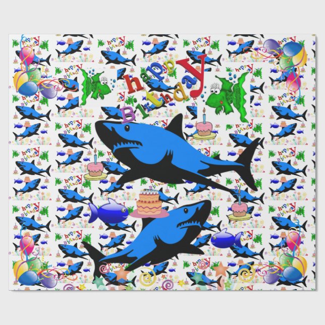 Happy Birthday Gift Wrapping Paper Shark (Flat)