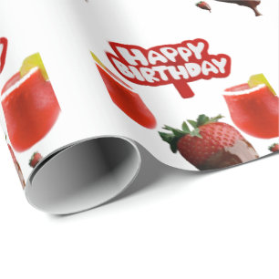 Happy Birthday Gift Wrapping Paper Strawberry