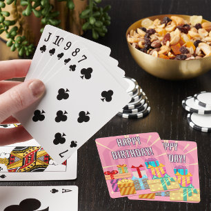 Happy Birthday Gifts On Pink Playing Cards