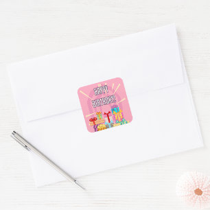 Happy Birthday Gifts On Pink Square Sticker