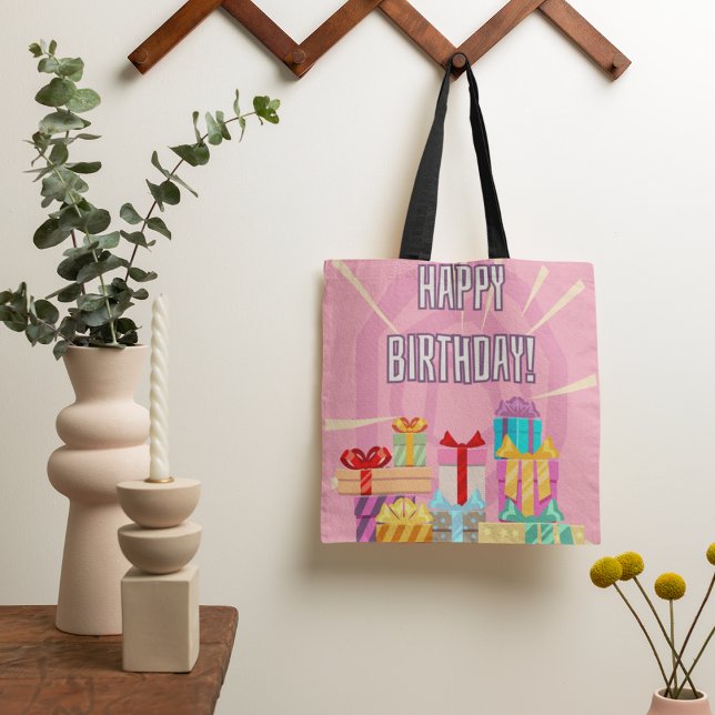 Happy Birthday Gifts On Pink Tote Bag (Creator Uploaded)