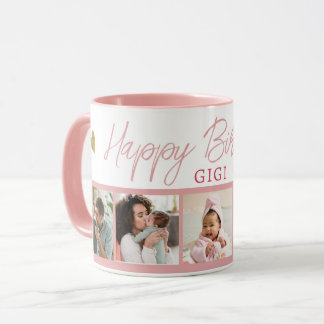 Happy Birthday Gigi 5 Photo Collage Pink Mug