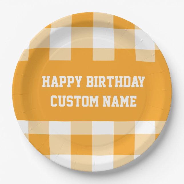 Happy birthday gingham  paper plates (Front)