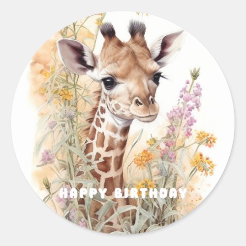 Happy Birthday Giraffe  Classic Round Sticker
