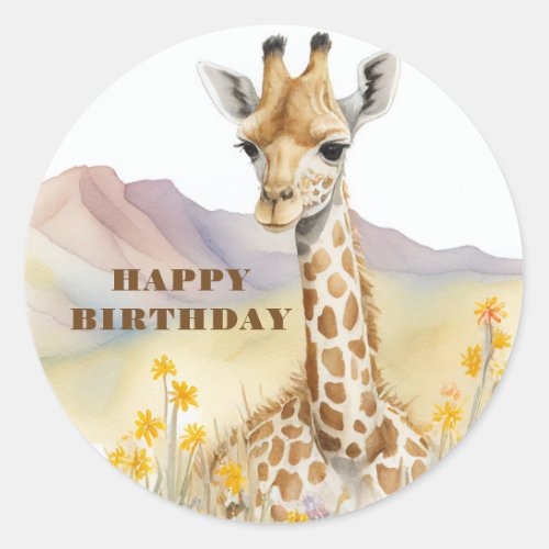 Happy Birthday Giraffe Classic Round Sticker