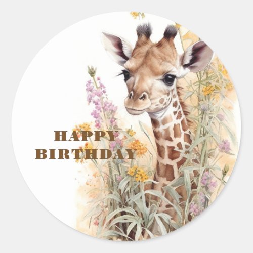 Happy Birthday Giraffe Classic Round Sticker