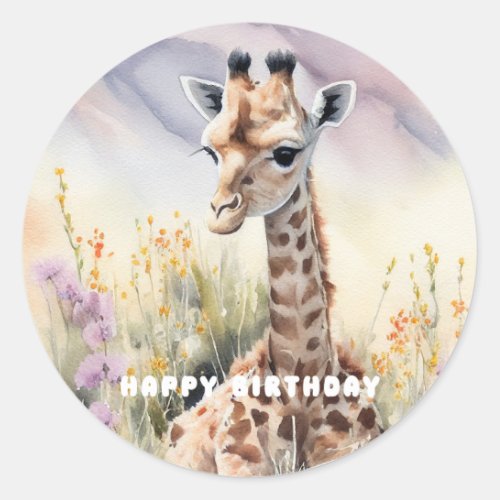 Happy Birthday Giraffe Classic Round Sticker