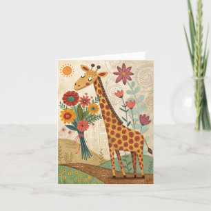 Happy birthday giraffe folk art foldet card