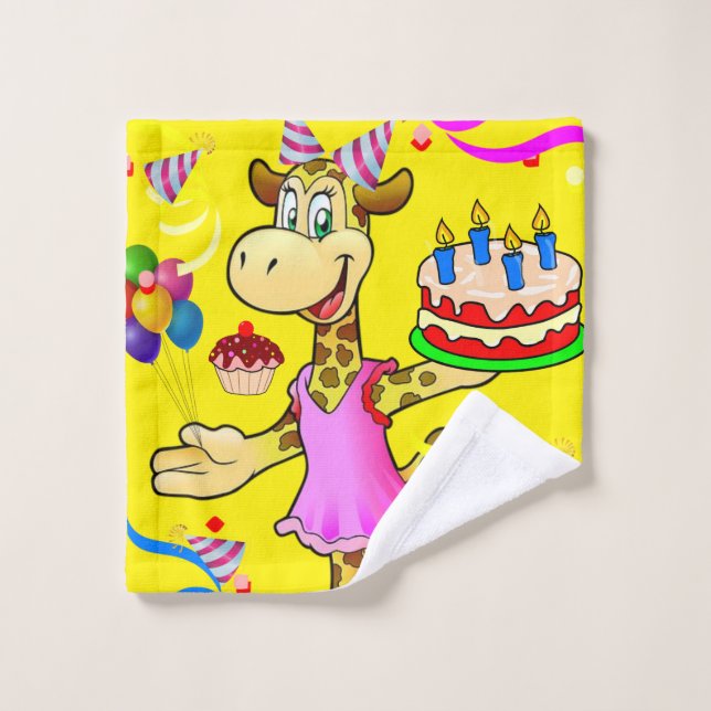 Happy Birthday Giraffe Hands Bathroom Towel Sets (Wash Cloth)