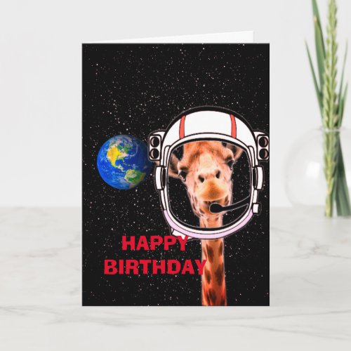 Happy Birthday Giraffe In Space Humor Card