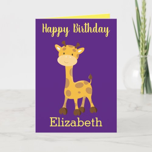 Happy birthday giraffe little girl card