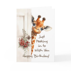 Happy Birthday Giraffe Peeking Around Door Card