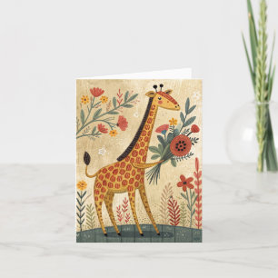 Happy birthday giraffe with flowers foldet card