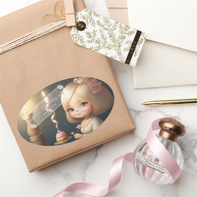 Happy Birthday Girl 01 Oval Sticker (Gifting)