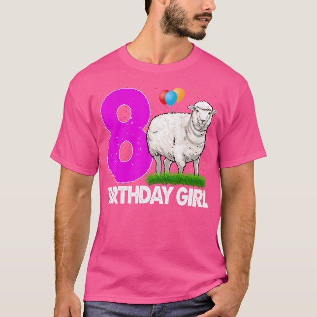 Happy Birthday Girl 8 White Sheep Furry Sheep Men T-Shirt (Front)