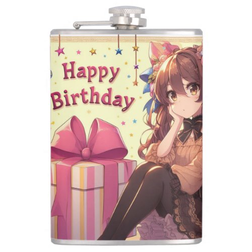 Happy birthday girl anime flask