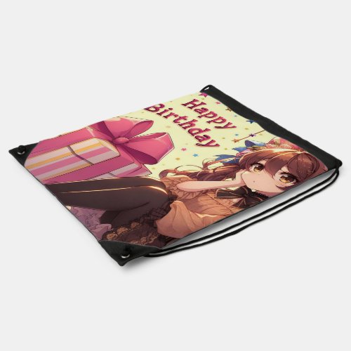 Happy birthday girl anime version drawstring bag