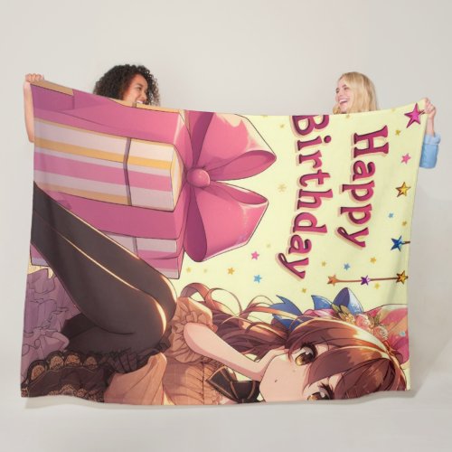 Happy birthday girl anime version fleece blanket