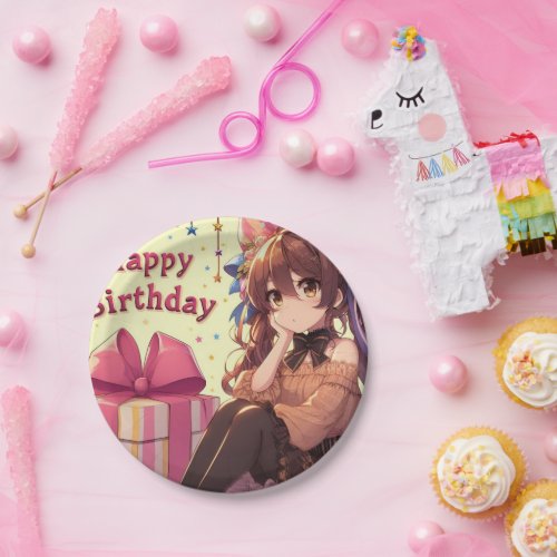 Happy birthday girl anime version paper plates