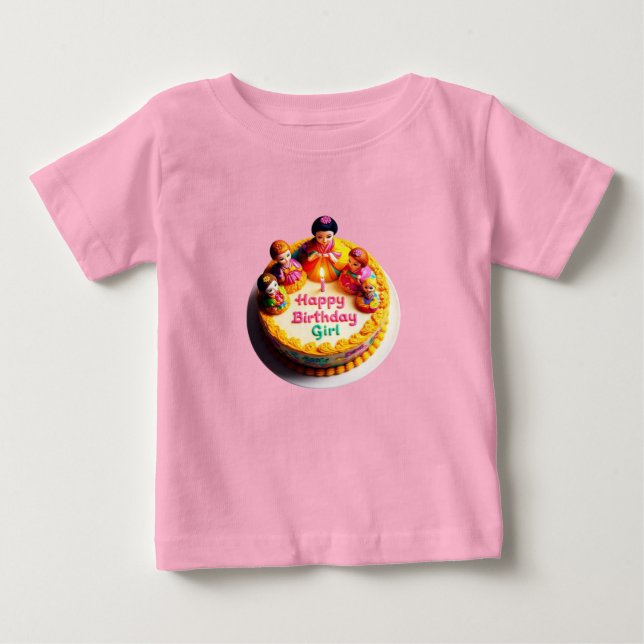Happy Birthday Girl" Baby Fine Jersey T-Shirt with (Front)