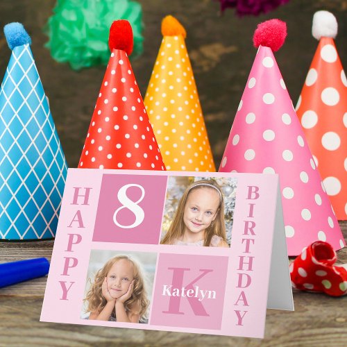 Happy Birthday Girl Cute Custom Photo Pink Card