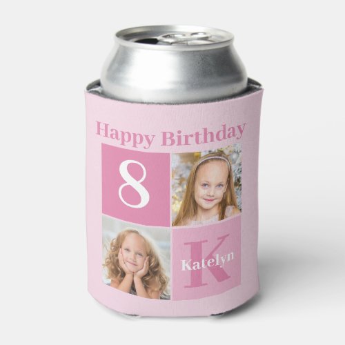 Happy Birthday Girl Cute Custom Photo Pink Party Can Cooler