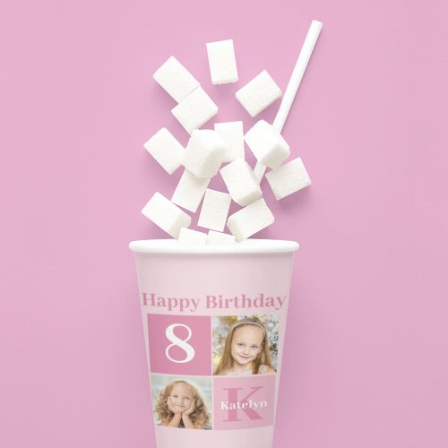 Happy Birthday Girl Cute Custom Photo Pink Party Paper Cups