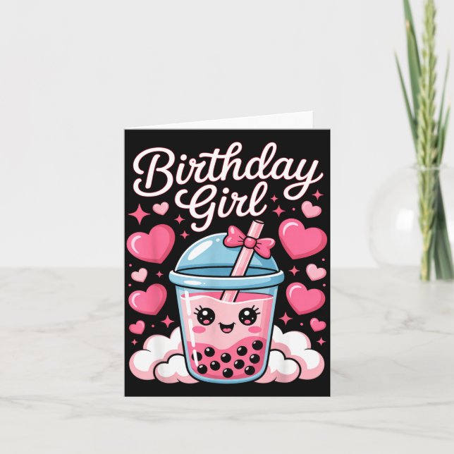 Happy Birthday Girl Cute Nk Bow Bubble Boba Tea An Card (Front)