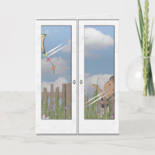 happy birthday-girl flying kite card