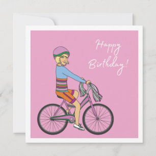 Happy Birthday - Girl on a Pink Bike Card